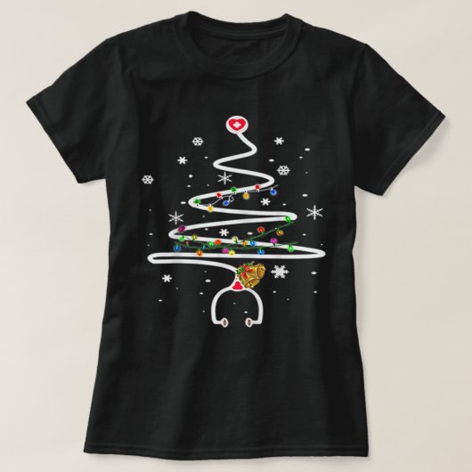ナースクリスマスツリー聴診器RN LPNスクラブNURS Tシャツ (デザイン正面)