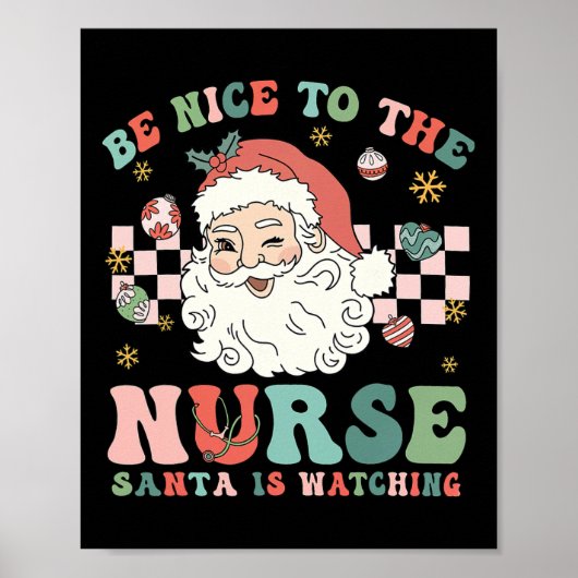 ナースクリスマスナースに優しくサンタが監視しています ポスター (正面)