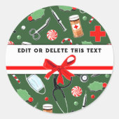 ナースクリスマスホリデーススクエアステッカー ラウンドシール (正面)