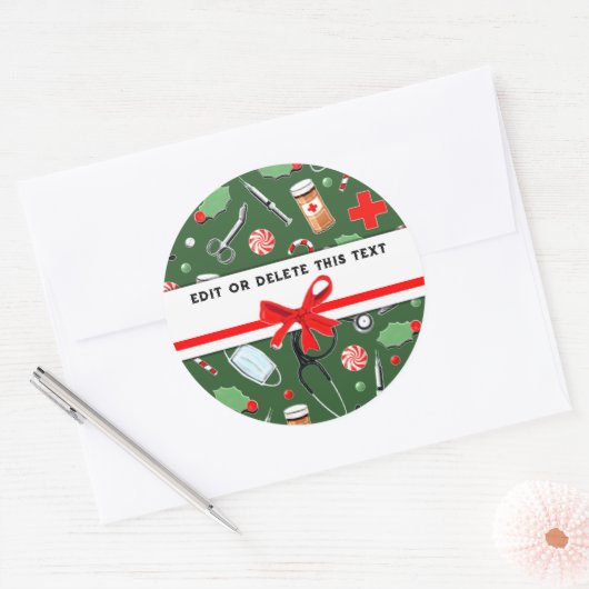ナースクリスマスホリデーススクエアステッカー ラウンドシール (封筒)