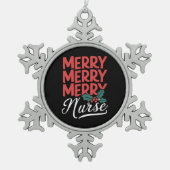 ナースクリスマスメリーナース授乳式ギフトホリデイ スノーフレークピューターオーナメント (正面)
