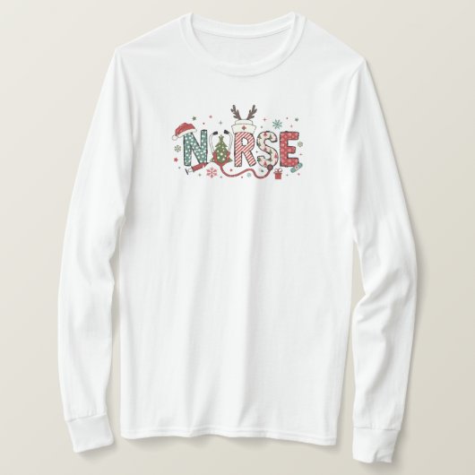 ナースクリスマス長袖シャツ Tシャツ (デザイン正面)
