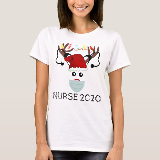 ナースクリスマス2020トナカイ着用顔マスク Tシャツ (正面)