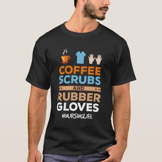 ナースコーヒースクラブ及びゴム手袋 Tシャツ (正面)