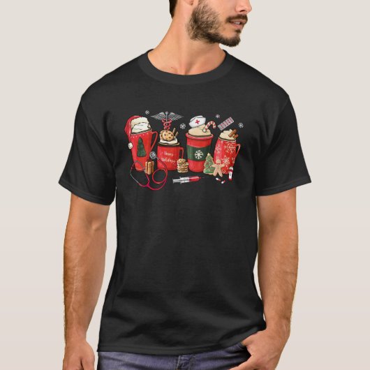 ナースコーヒーラテRN聴診器クリスマスクリスマスP Tシャツ (正面)
