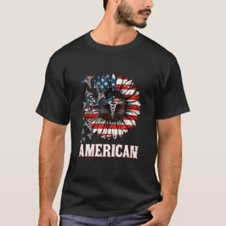 ナースサンフラワーアメリカ国旗7月パトリオティの4日 Tシャツ