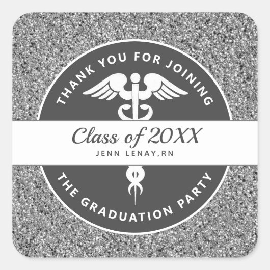 ナースシルバーグリッターありがとう卒業 スクエアシール (正面)