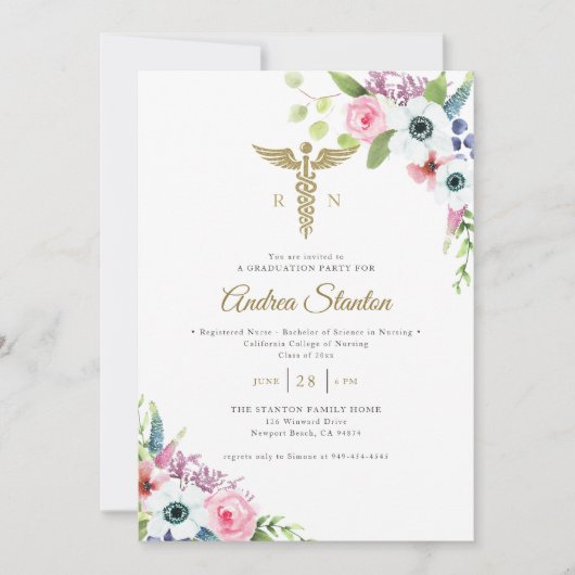 ナーススクール卒業式カドゥセウムモダンフローラ 招待状 (正面)