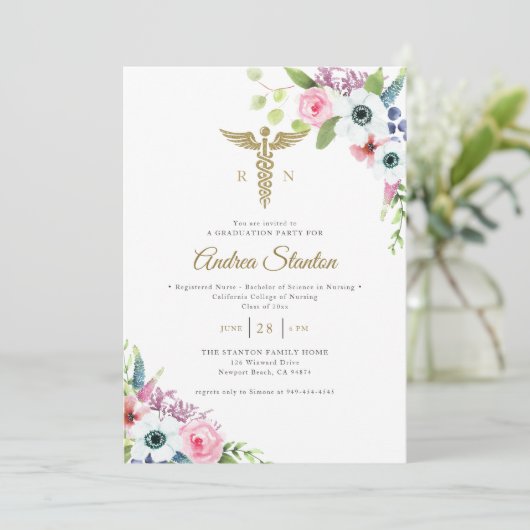 ナーススクール卒業式カドゥセウムモダンフローラ 招待状 (スタンド正面)