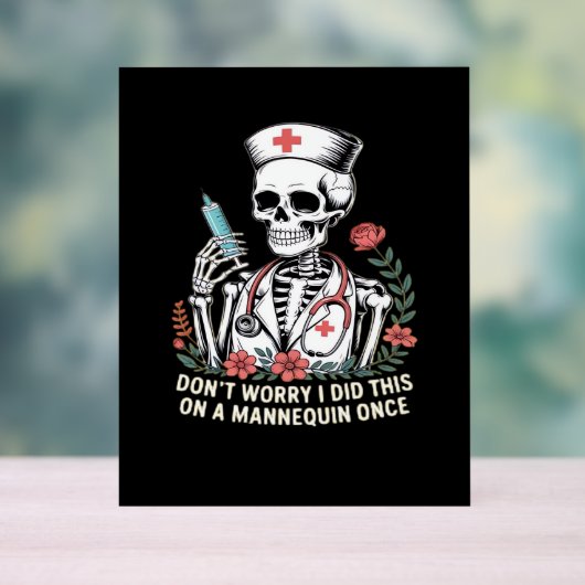 ナーススケルトンジョークユーモア半開きエッセンシャルT-Sh アクリルサイン (ニュートラル)