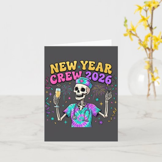 ナーススケルトン新年クルー2026 面白い エル ICUイブ カード (黄色い花)