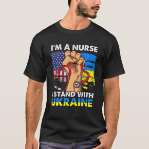 ナーススタンドとウクライナウクライナUSA国旗の男性Wo Tシャツ