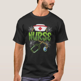 ナーススパイダーウェブステソスコープ怖いハロウィンコスト Tシャツ