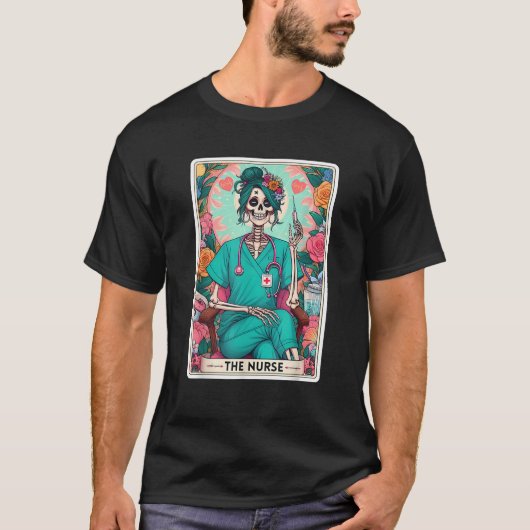 ナースタロットカードおもしろいスケルトンナースレジスタ Tシャツ (正面)