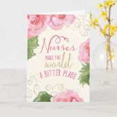 ナースデイカード – ピンクベゴニアスとスパークル カード (黄色い花)