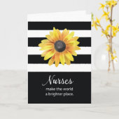 ナースデイ感謝していスンフラワーオン白黒ストライプ カード (黄色い花)