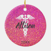 ナースドクターメディカルカドゥセウスピンクグリッターカスタム セラミックオーナメント (裏面)