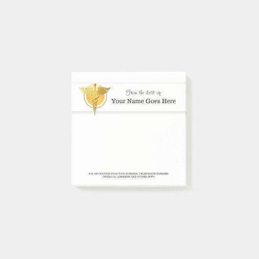 ナースドクターメディカルカドゥセウス記号金ゴールド白 ポストイット (正面)