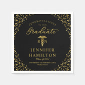 ナースドクター卒業エレガント金ゴールドブラック スタンダードカクテルナプキン (正面)