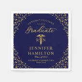 ナースドクター卒業エレガント金ゴールドブルー スタンダードカクテルナプキン (正面)