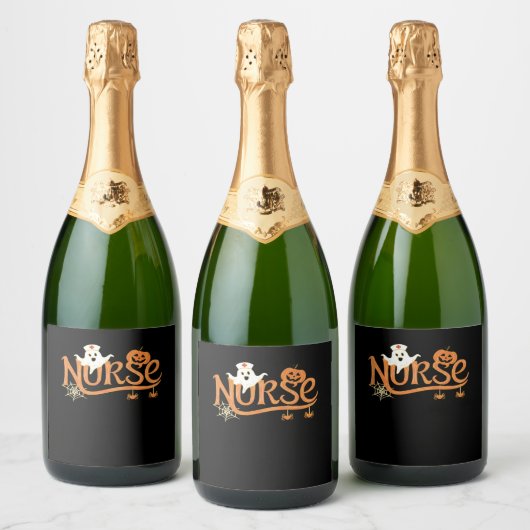 ナースハロウィーンかわいい幽霊とパンプキンエッセンシャルT スパークリングワインラベル (ボトル)