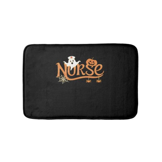 ナースハロウィーンかわいい幽霊とパンプキンエッセンシャルT バスマット (正面)