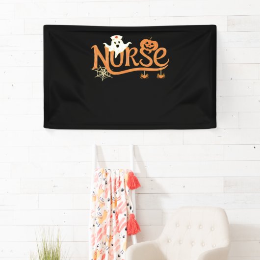 ナースハロウィーンかわいい幽霊とパンプキンエッセンシャルT 横断幕 (インサイチュ)