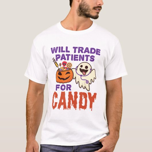 ナースハロウィーンで患者をキャンディに交換 Tシャツ (正面)