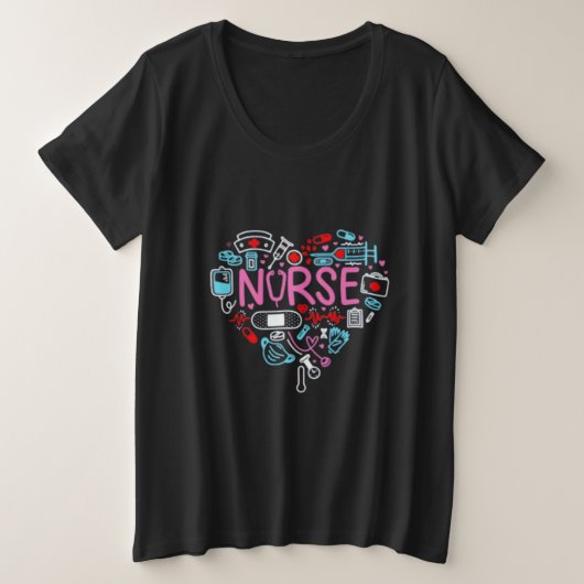 ナースハートイラストレーション プラスサイズTシャツ (デザイン正面)