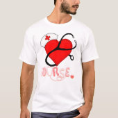 ナースハートラブ – かわいい聴診器ナースデザインf tシャツ (正面)