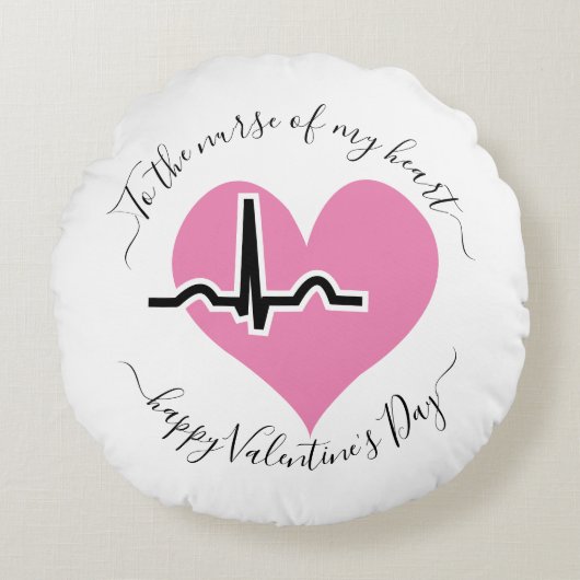 ナースバレンタインデーピンク心拍 ラウンドクッション (正面)