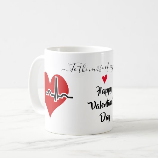 ナースバレンタインデー赤いハートビートパルス コーヒーマグカップ (正面左)