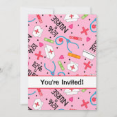 ナースバースデーパーティーお祝いピンク 招待状 (正面)