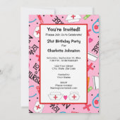 ナースバースデーパーティーお祝いピンク 招待状 (裏面)