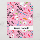 ナースバースデーパーティーお祝いピンク 招待状 (正面/裏面)
