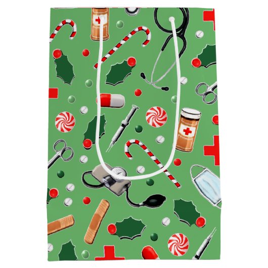 ナースパーソナライズされたクリスマス ミディアムペーパーバッグ (裏面)