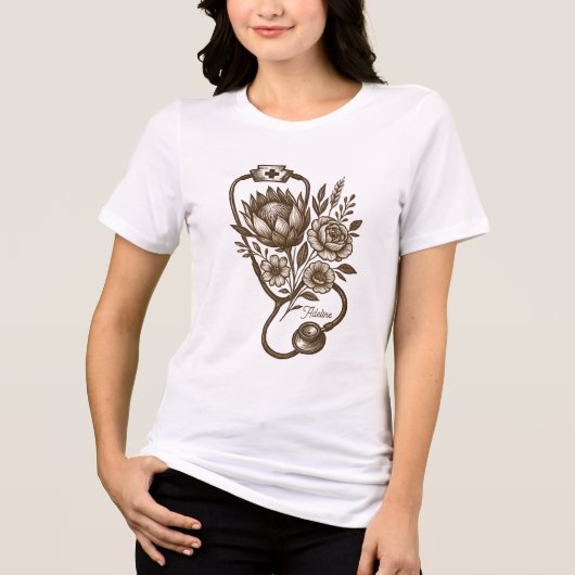 ナースパーソナライズされたフローラ聴診器 トライブレンドＴシャツ (正面)