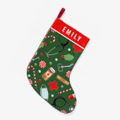 ナースパーソナライズされたホリデーギフト スモールクリスマスストッキング (正面 (吊り時))