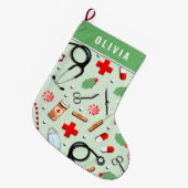 ナースパーソナライズされたホリデーギフト ラージクリスマスストッキング (正面 (吊り時))