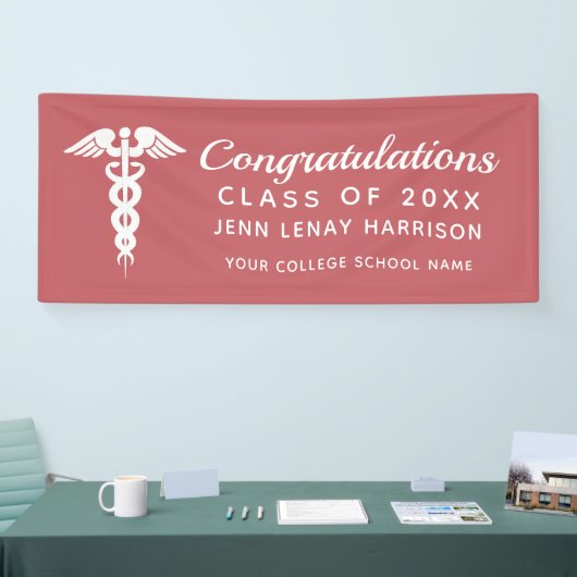 ナースパーソナライズされたラッドピンクメディカルカドゥセウス 横断幕 (トレードショー)