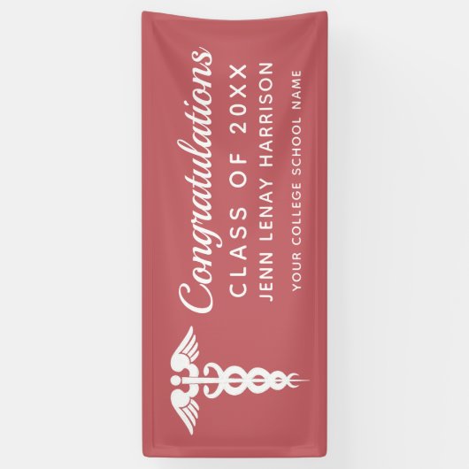 ナースパーソナライズされたラッドピンクメディカルカドゥセウス 横断幕 (縦)