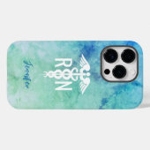 ナースパーソナライズされたRNアクアブルーマーブル Case-Mate iPhoneケース (裏面 (横))