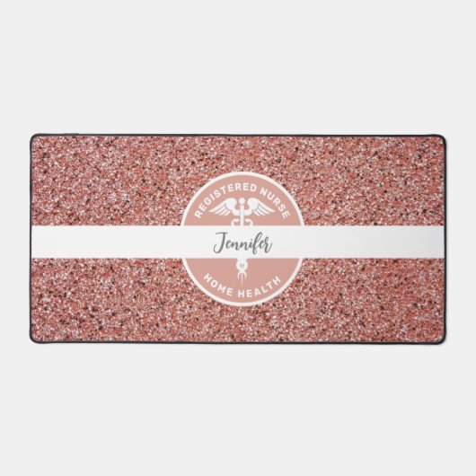 ナースピンクローズ金ゴールドグリッター医療パーソナライズされた デスクマット (正面)