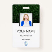 ナースフォトロゴタイポグラフィバーコードグリーン名 バッジ (正面)
