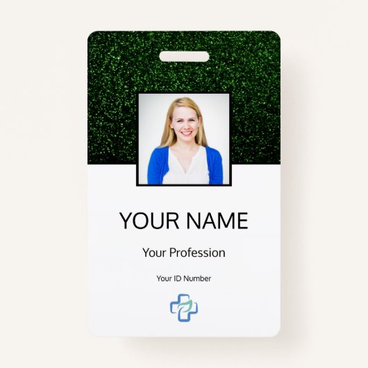 ナースフォトロゴタイポグラフィバーコードグリーン名 バッジ (正面)