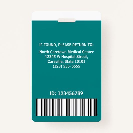 ナースフォト病院従業員カスタムバーコードロゴ バッジ (裏面)