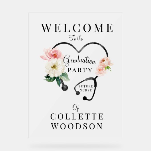 ナースフローラ聴診器卒業パーティーへようこそ アクリルサイン (正面)