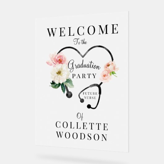 ナースフローラ聴診器卒業パーティーへようこそ アクリルサイン (傾斜)