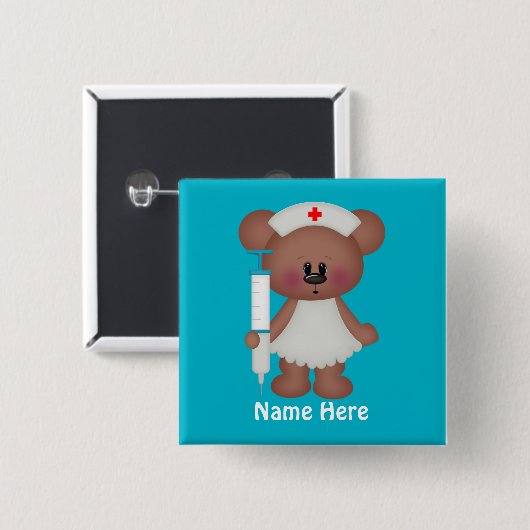 ナースベアの名前の追加ボタン 缶バッジ (正面&裏面)