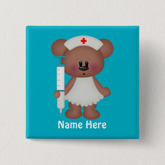 ナースベアの名前の追加ボタン 缶バッジ (正面)